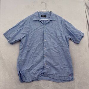 Polo Ralph Lauren Camp Shirt Men L Blue Pocket Loop Collar Linen Blend Button Up